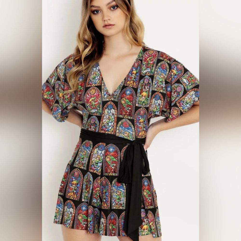 BlackMilk Zelda Stained Glass Link Slinky Playsuit S, NWT